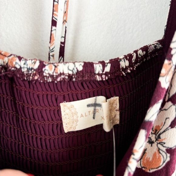 NWT Altar'd State Maroon Floral Babydoll Long Sleeve Mini Dress Sz XS - Picture 5 of 7